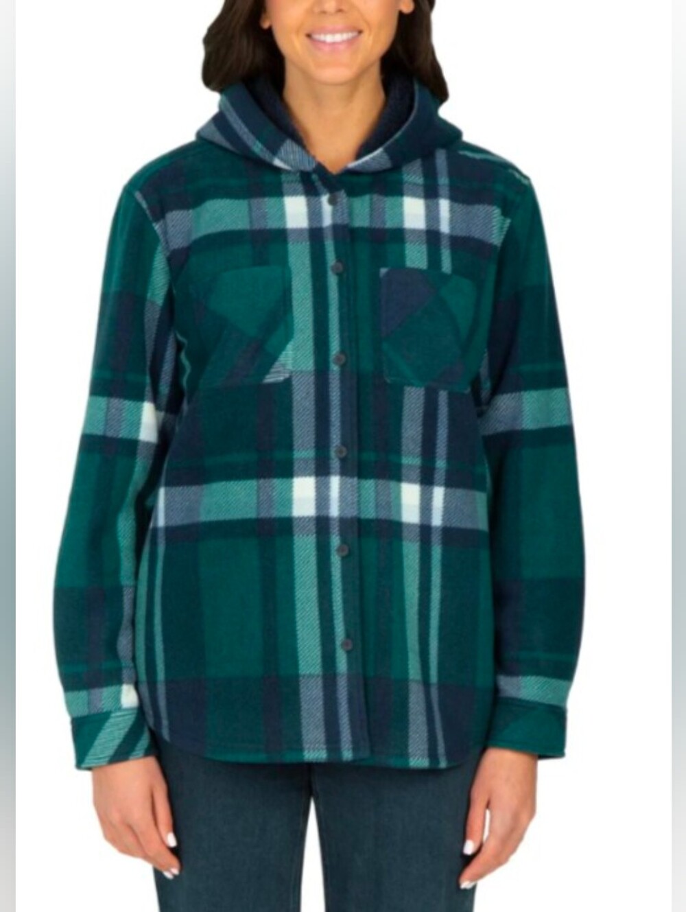 Plaid Hooded Button-Front Shirt Jacket NWOT